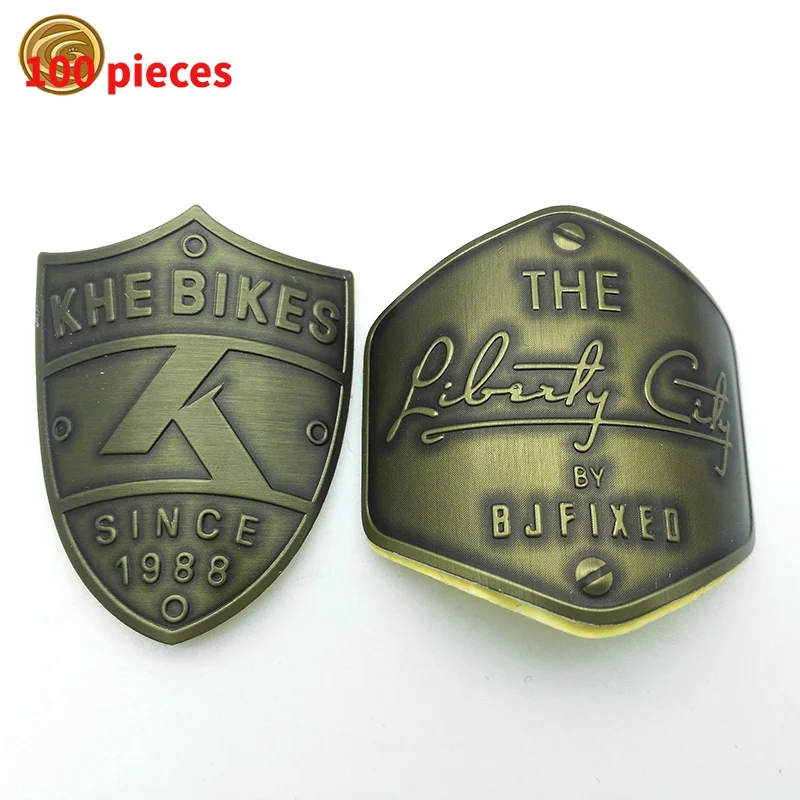 10 0.Zhang.Custom.KHE Bikes Bronze Colour Printing Embossed Circle Metal Logo Label