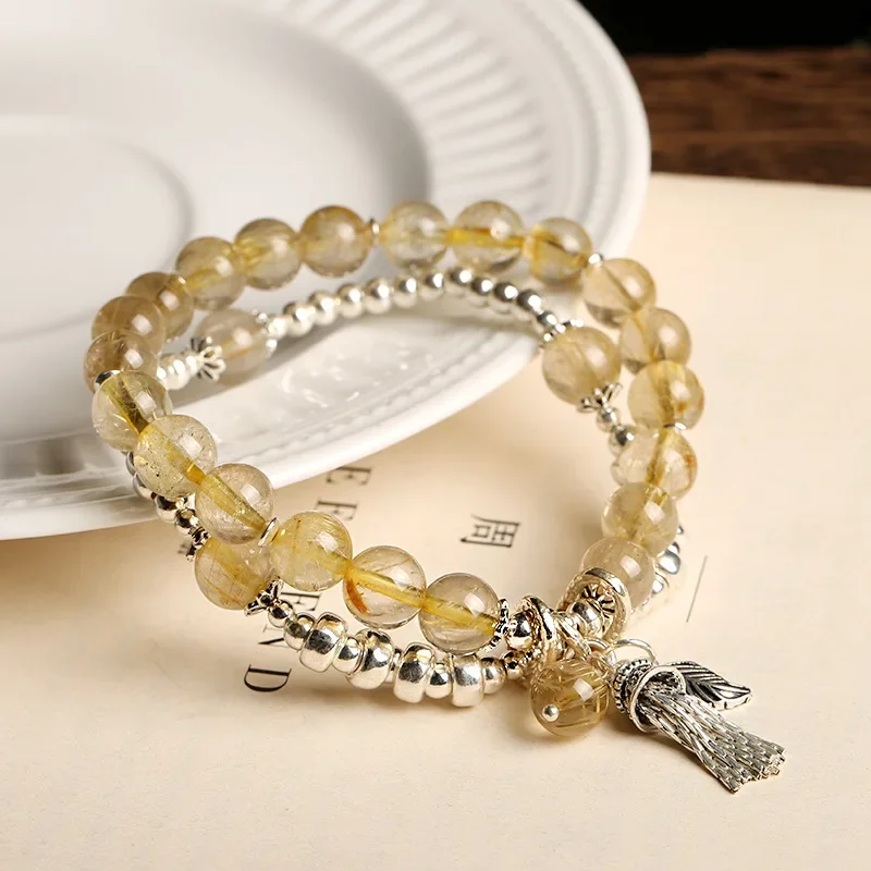 Golden Hair Crystal Bracelet Vintage Silver Jewelry Tassel Bracelet Creative Stacking Double Layer Bracelet Ethnic Style