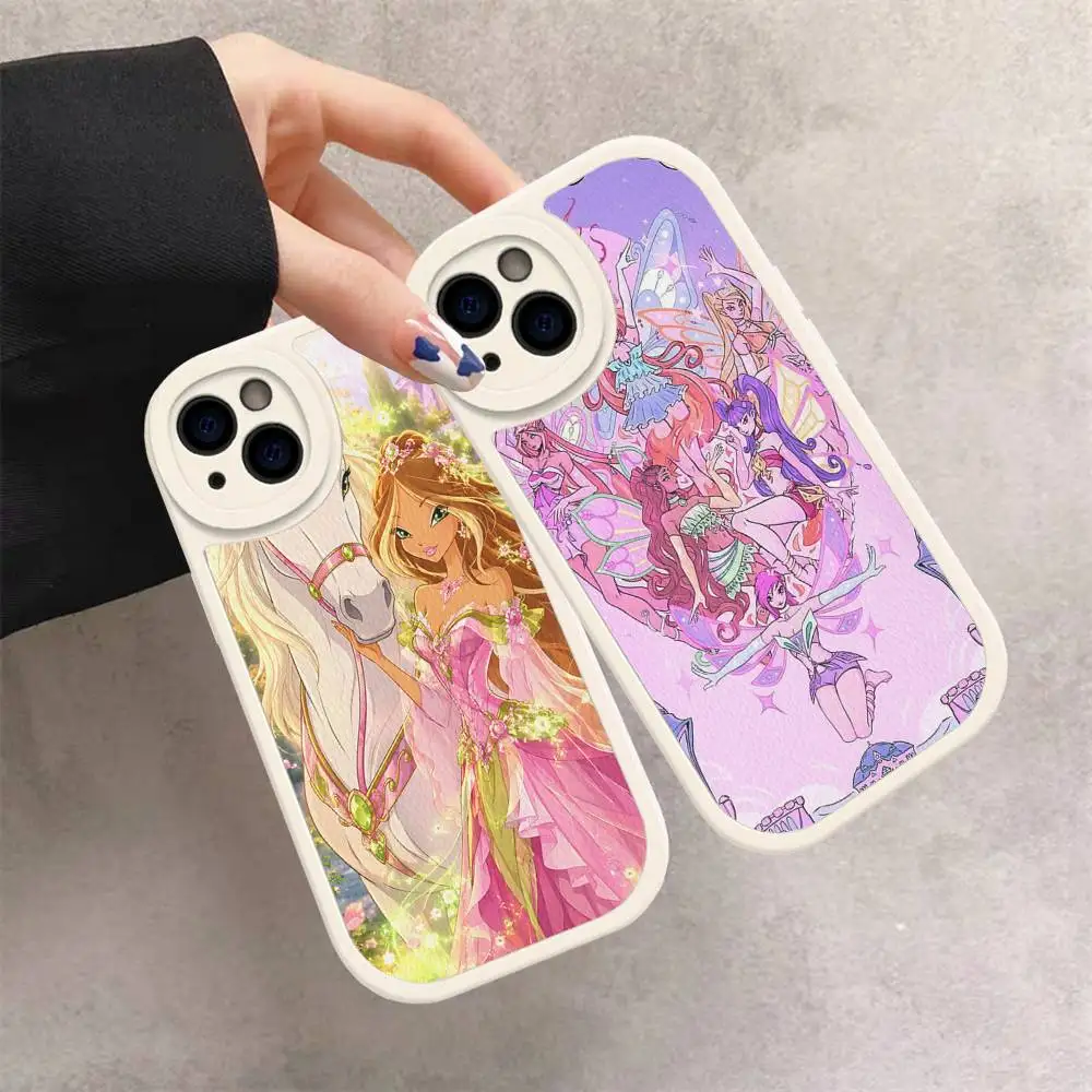 Кожаный чехол для телефона Girl-W-Winx Catoon Clubs для iPhone 15 14 13 Pro Max 12 11 16 Plus