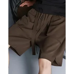 Summer Ice Silk Straight Suit Shorts Men's Summer Thin Beach Pants Loose Peplum Casual Five Points Pants Ties