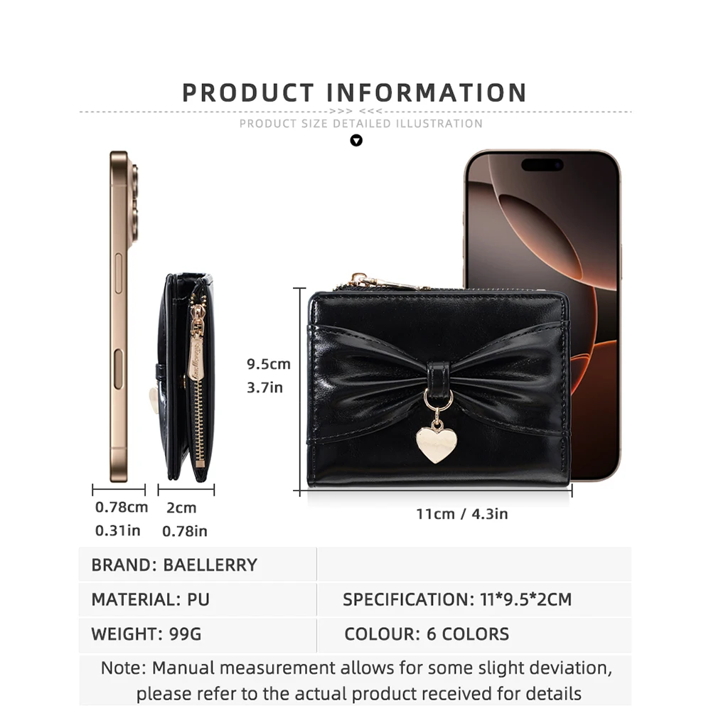 High Quality Women's Short Wallet Bow Design Simple Card Holder Zipper Female Coin Purses Portable Small Card Bag for Ladies