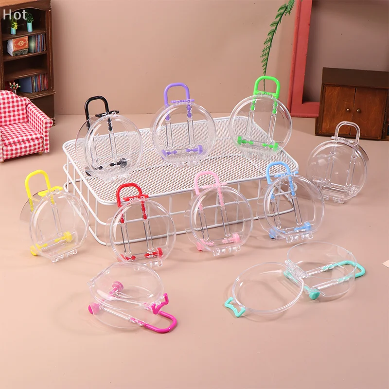 6Pcs Mini Transparent Round Trolley Case Doll Suitcase Dolls House Trunk Small Clutch Ornaments Dollhouse Decoration Toys