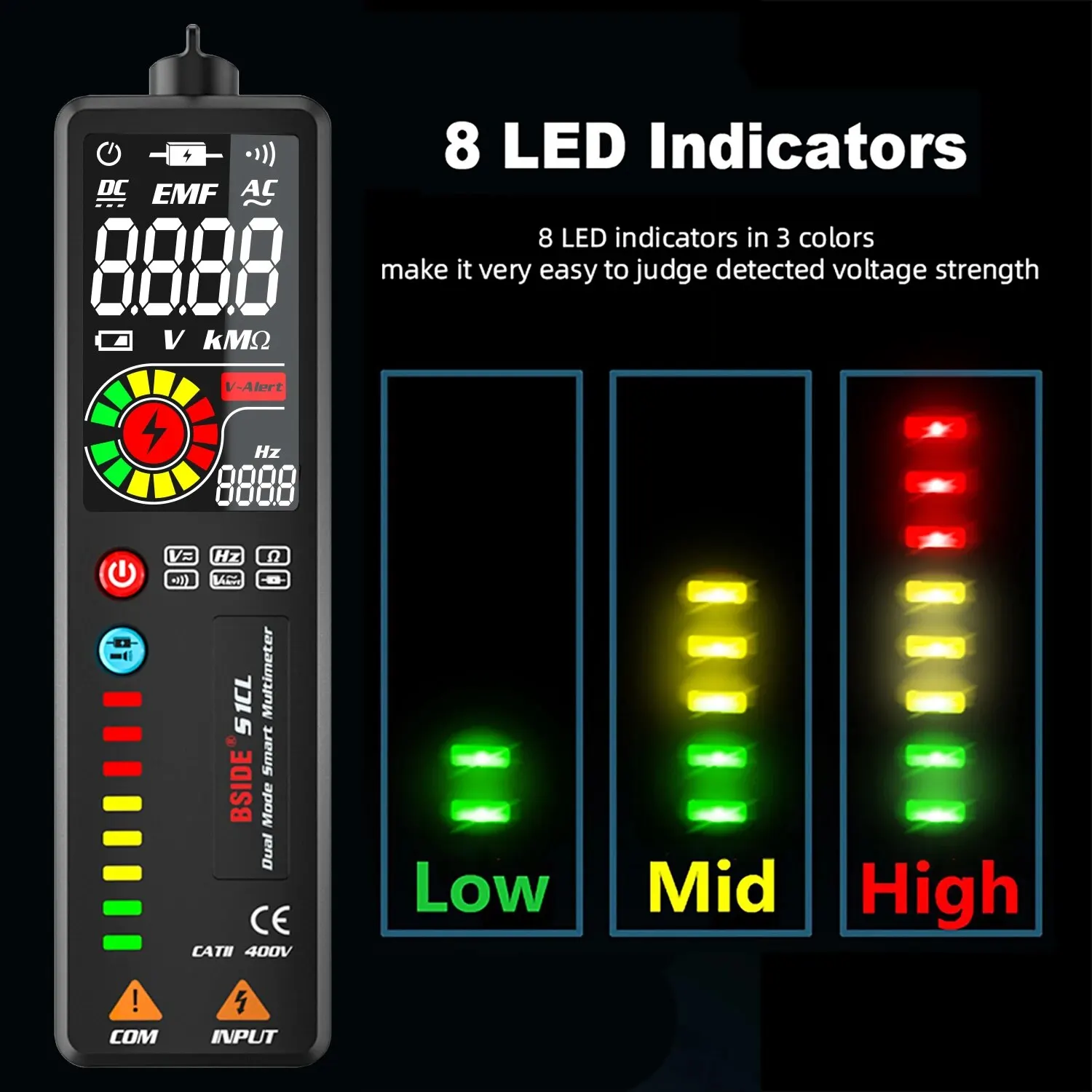 BSIDE Voltage Detector Circuit Voltage Tester Pen Type Non-Contact Breakpoint Voltmeter Socket Live Wire Hz Ohm Continuity