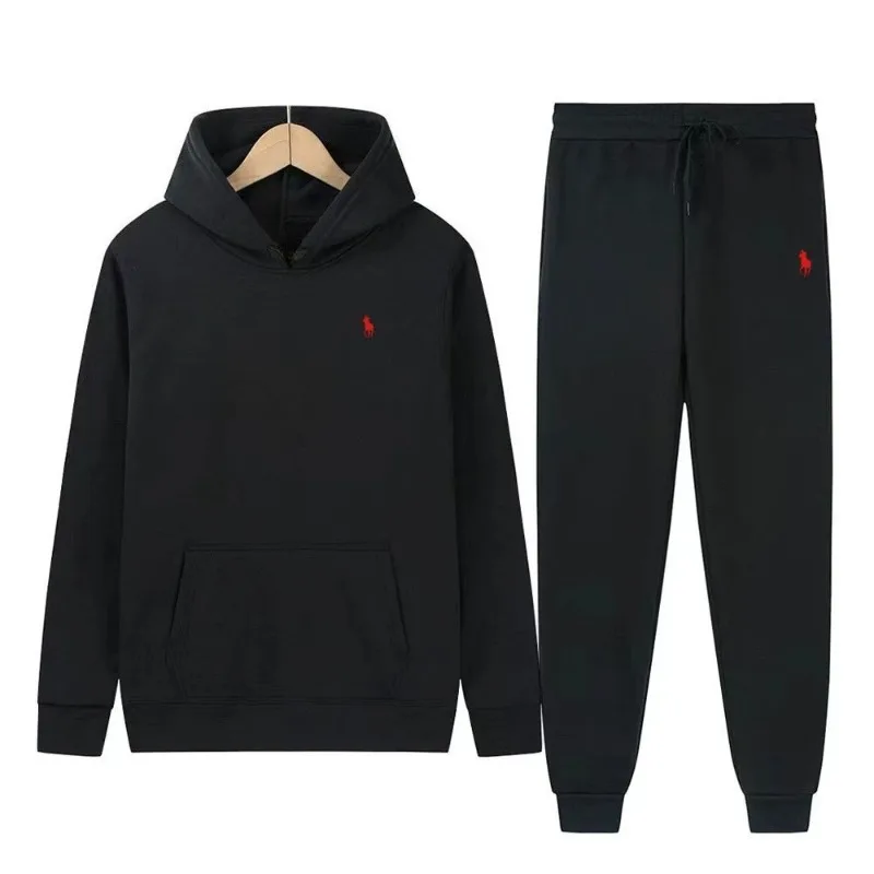

New men's and women's hoodies, long sleeved fashionable embroidered pony logo loose casual sweater set men's hoodies