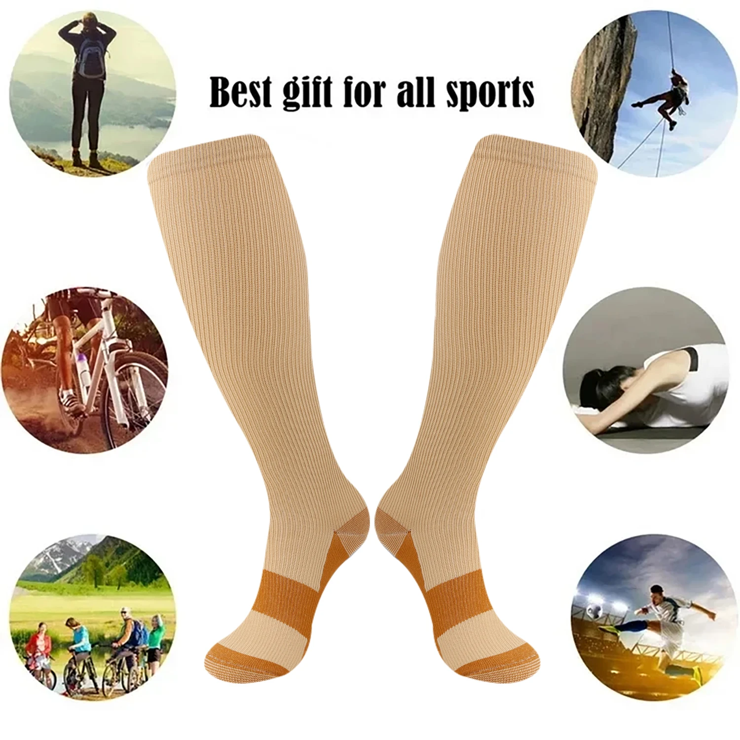 Long tube socks solid color sports pressure socks elastic socks  copper compression socks on the soles outdoor cycling socks