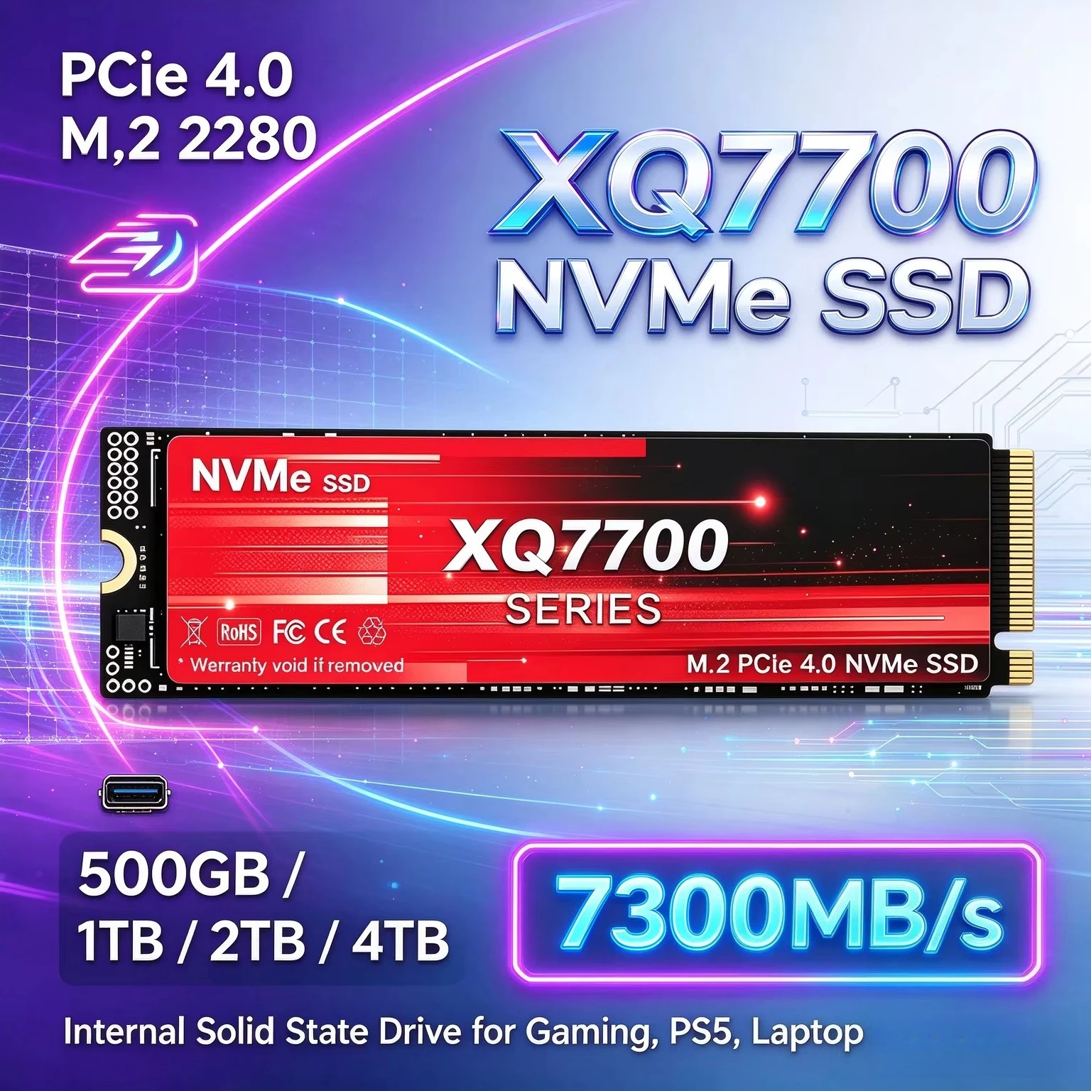 M.2 Nvme 4Tb Pcie 4.0 Ssd - 7300MB/s XQ7700 Series NVMe SSD PCIe