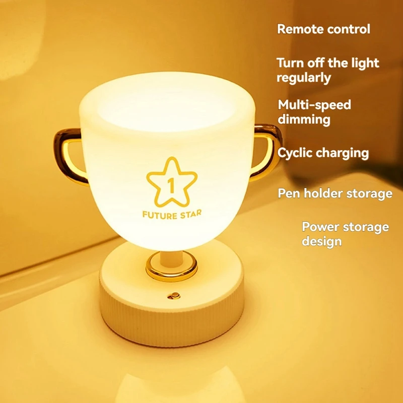 ABNO-LED Lampada trofeo per bambini Portapenne per apprendimento Lampada da comodino per camera da letto per bambini Regalo di compleanno Luce notturna
