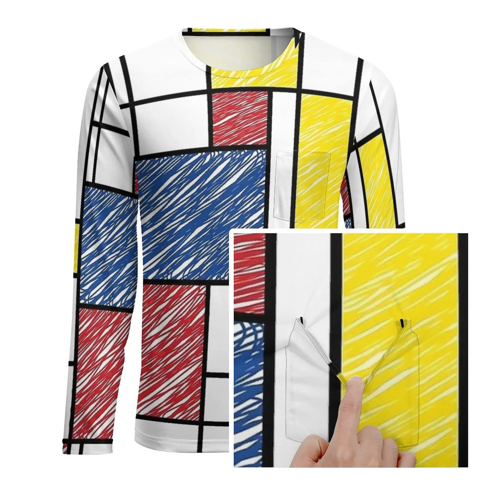 Mondrian Minimalist De Stijl Modern Art T-Shirt Men  Street Style T-Shirts Daily Trending Tee Shirt Long Sleeve Big Size Tops