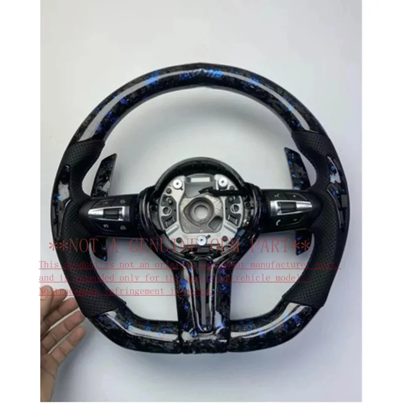 For BMW F30 F10 F11 F15 F16 F20 F25 F48 F01 E70 Forged Carbon Fiber Blue Accent Steering Wheel Horn Cover Decorative Cover