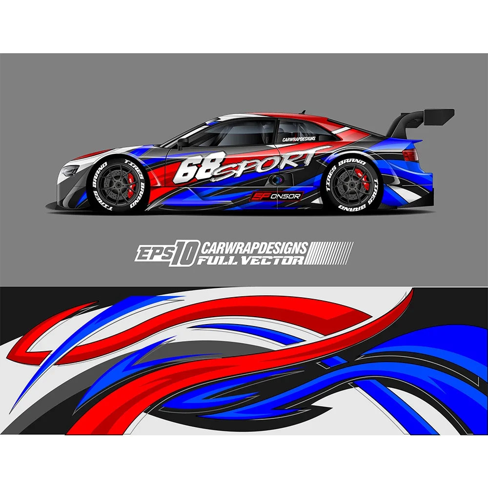 Blue and Red Arrows Full Body Racing RV Graphic Decals Vinyl Wrap Camo Custom Size Color Changing DIY Car Full Wrap 400*100cm