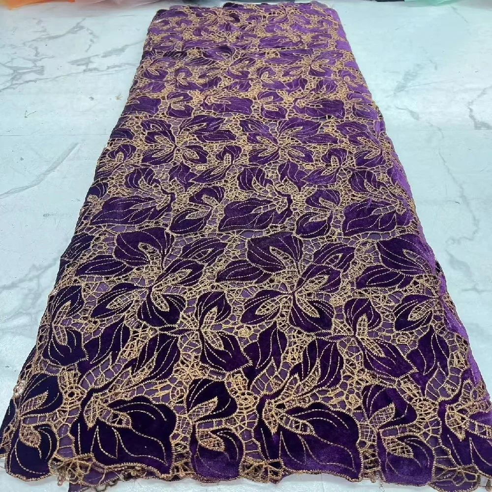 

2026 High Quality Velvet Lace fabric African Nigerian Lace Fabric 1guipure cord lace Soft Embroidery For Party