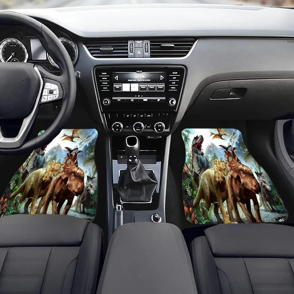 1pc/2pcs/4pcs Multi-functional Car Floor Mat Jurassic Retro Animals Dinopterus, Tyrannosaurus Rex And Triceratops Universal Car