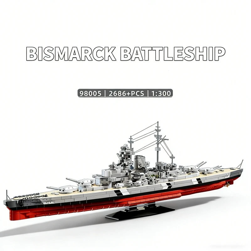 

Bismarck Battleship Building Blocks 2686PCS WWII Military Series High Difficulty Small Particle Model Bricks Set Adult Toy Gift