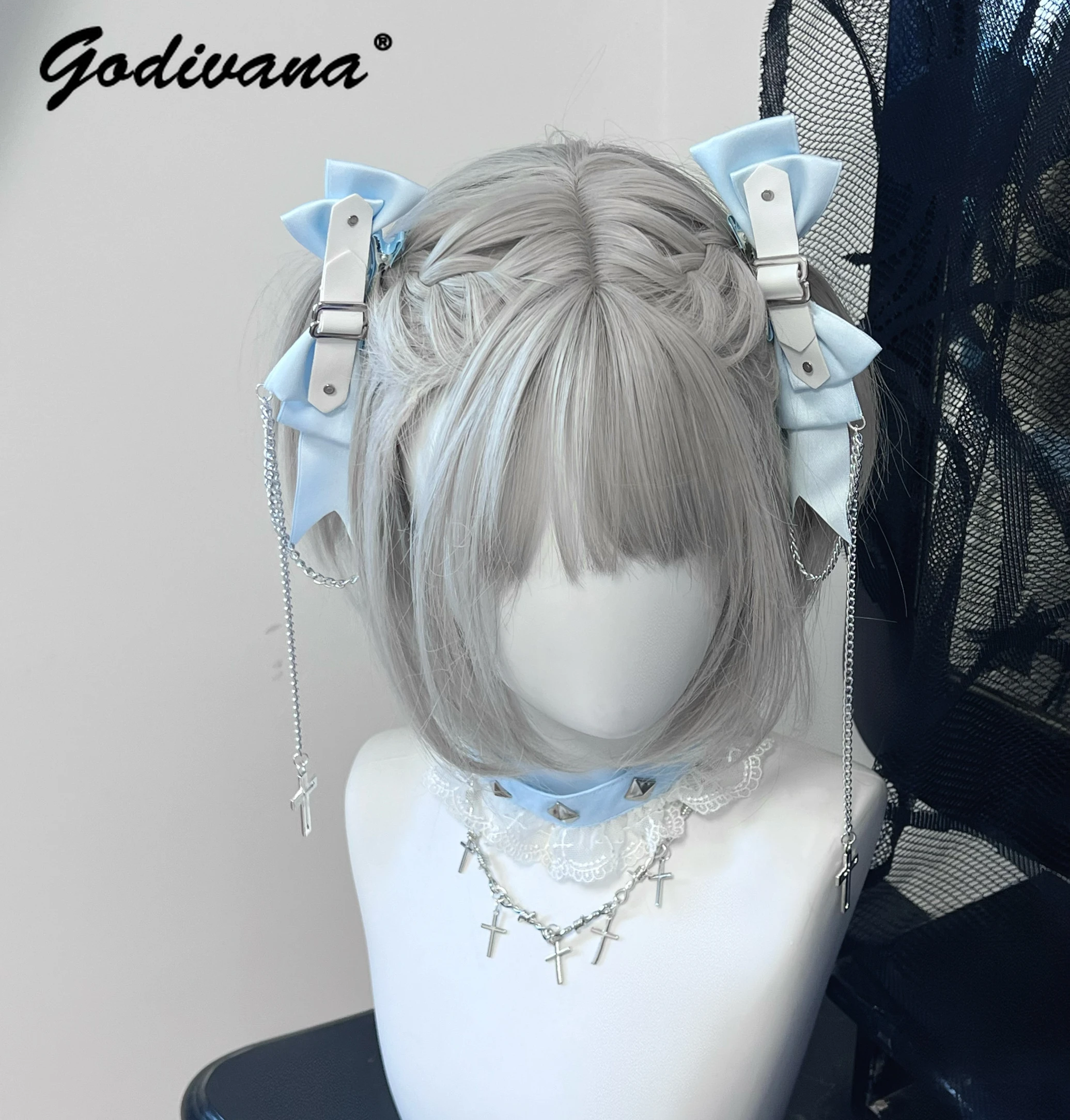 Original Sweet Cool Girls Bow Leather Ring Water Color Mine Series Barrettes Lolita Headdress Subculture Women's Hair Clip