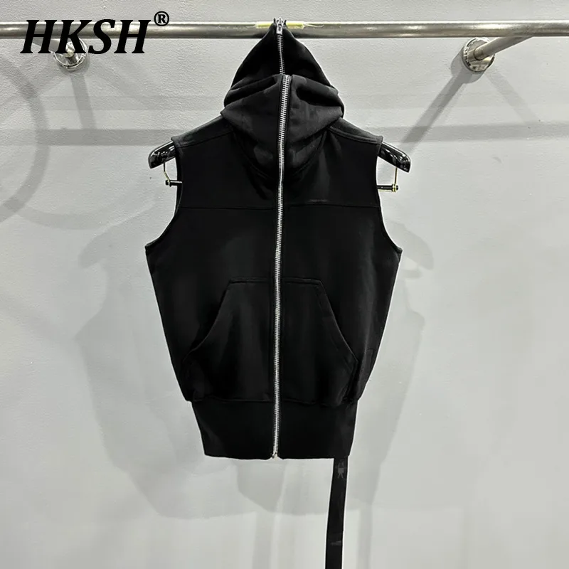 HKSH Men RO Style Dark Niche Design Elements Long Zipper Mask Sleeveless Hoodie Fashion Punk Cotton Tank Tops Chic Jacket HK3984