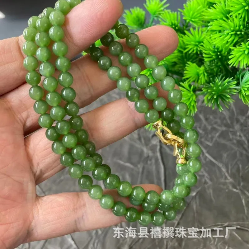 Natural Hetian Jade Russian Material Jadeite Positive Green'S Eye 6Mm 108 Beads Necklace Fashionable Multi-Loop Bracelet