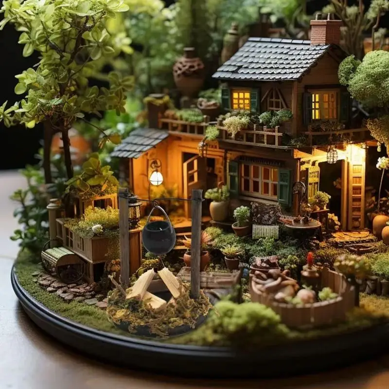 B03A casas muñecas adornos jardín en miniatura casas muñecas madera DIY mini hogueras madera