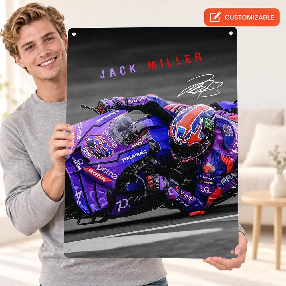 Jack Miller MotoGP Racing Textured Metal Poster Personalized Aluminum Sign Selective Color Photography Wall Art For Man Cave
