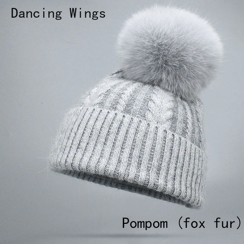 

Winter Real Fox Fur Beanies Female Warm Knitted Hats Natural Raccoon Fur Wool Hat Fashion Women Fur Pompon Hat