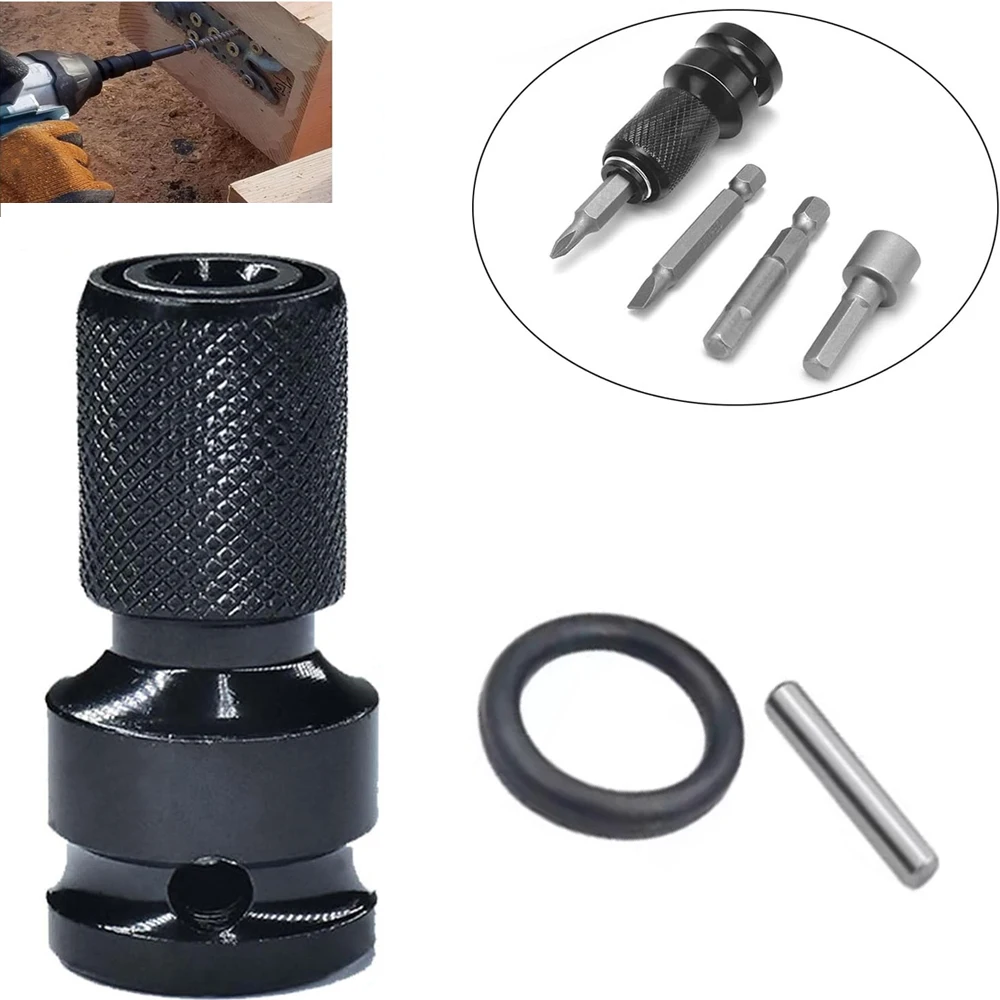 Drill Chuck Converter Socket Adapter Hex Shank 1/2-Inch Square Drive to 1/4-Inch Hex Female Socket Adapter for Ratchet Wrench