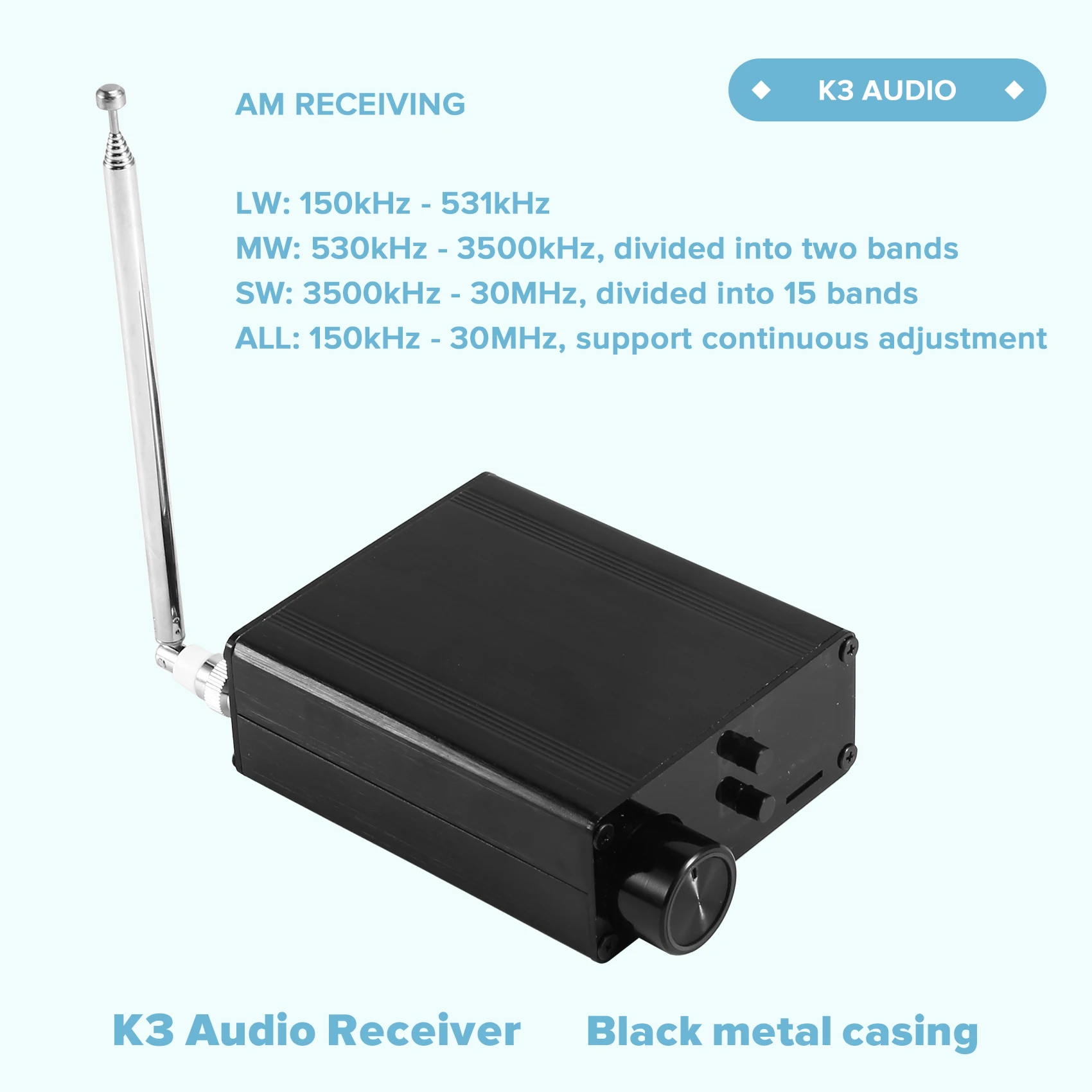 

【DIGITAL GADGET】High Performance K3 150Khz-1300Mhz Aviation Full Band Wireless Digital Audio Receiver Terminal Black Metal Shell