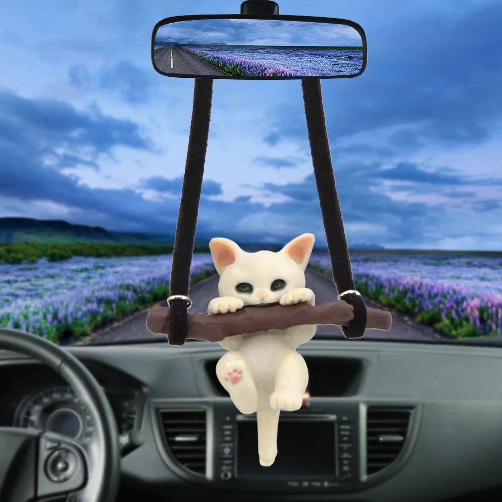 Car Pendant Ornaments Cat lovers Auto Interior Rear View Mirror Cute Branch Cat Hanging Decoration Dangle Trim Accessories