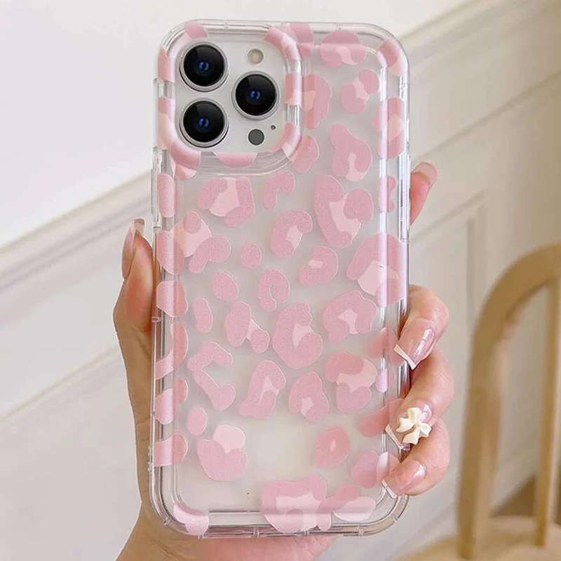 Stylowe etui na telefon Leopard Design z różowym wzorem do iPhone\'a 16 15 14 13 Pro Max 11 12 Mini SE2 7 8 Plus X XR XS Miękka przezroczysta obudowa