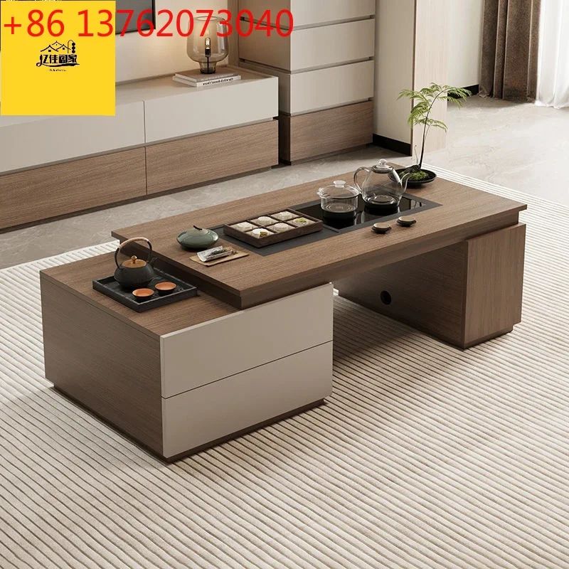 

Medieval style solid wood coffee table kettle integrated embedded living room household tea table