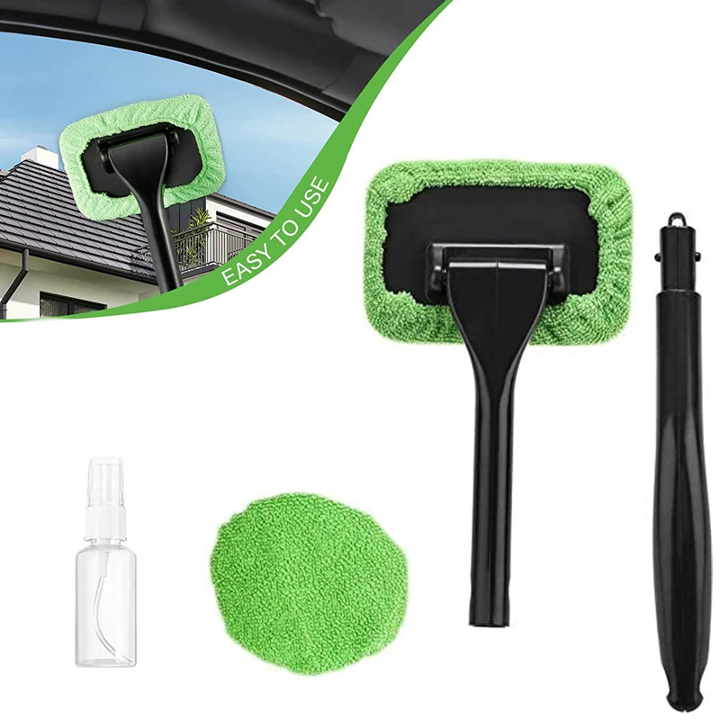 Car Glass Windows Cleaning Tools Kit Manual Windshield Long Handle Wiper Microfiber Glass Wash Brush Inside Car Glass Defog Tool