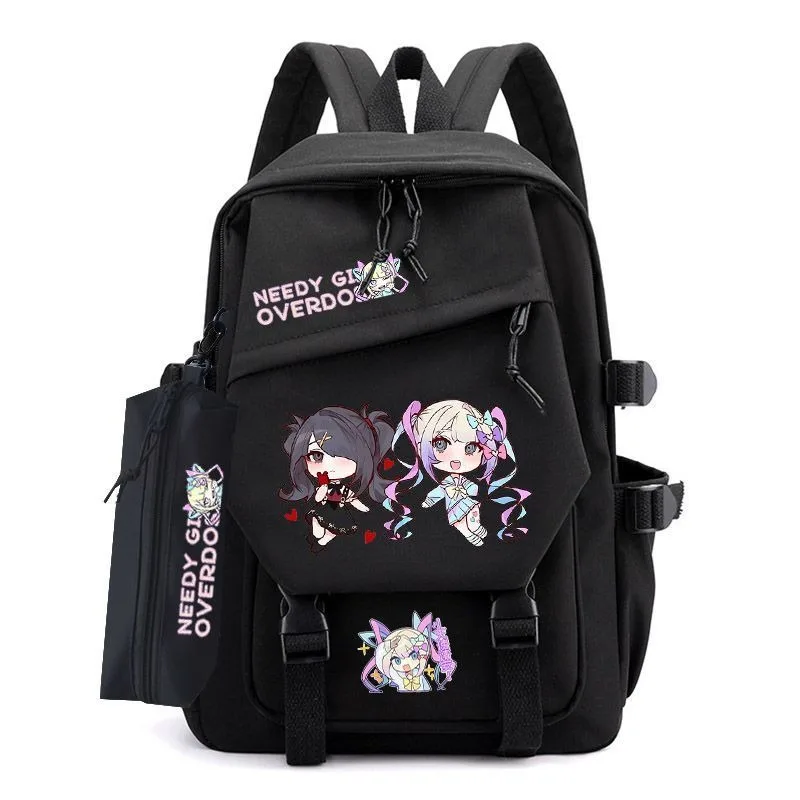 Anime NEEDY GIRL OVERDOSE Cosplay KAnge Nylon Cloth Cartoon Bag High Capacity Campus Student with Pencil Case Backpack Bags Gift