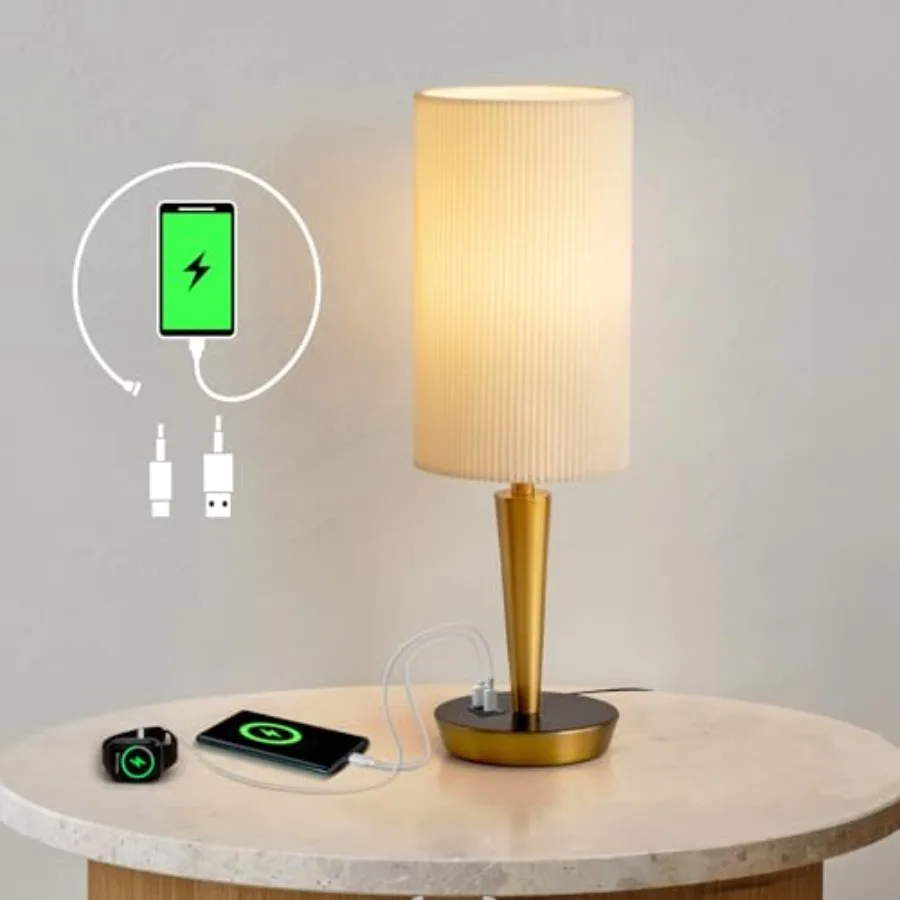 

Настольная лампа MODIVO с зарядкой USB-C/A и сенсорным управлением, 17 дюймов, бронзовый цвет, двухслойный волнообразный плафон - 3-в-1