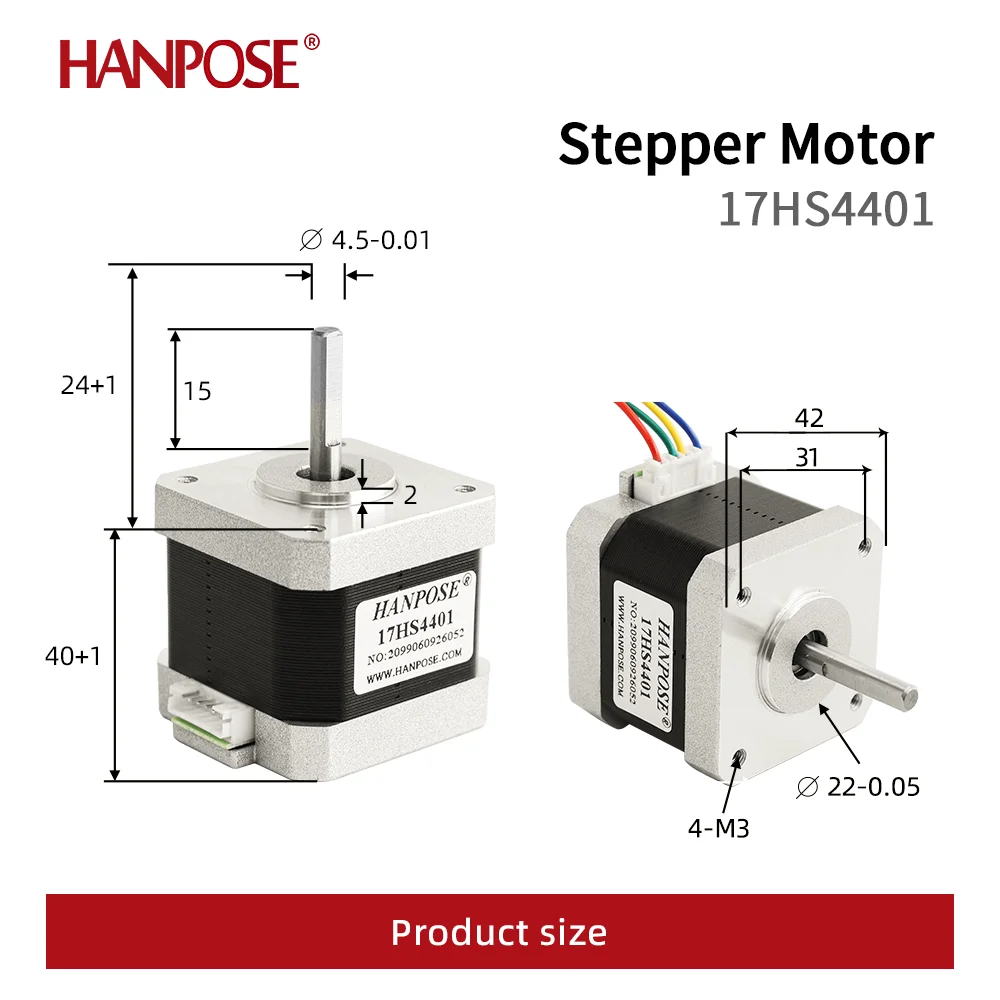 Motor de passo Nema 17, 40mm, 17HS4401-D, 40N.cm, 1.5A, 12V, 42BYGH, 4-Lead para CNC Reprap, Impressora 3D, 42 Motor de passo