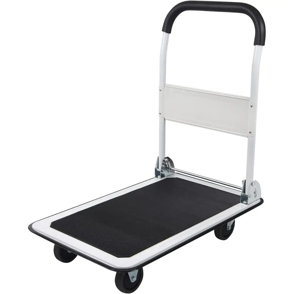 Foldable Platform Cart 330lbs Capacity 4 Wheels White Small Flatbed Cart