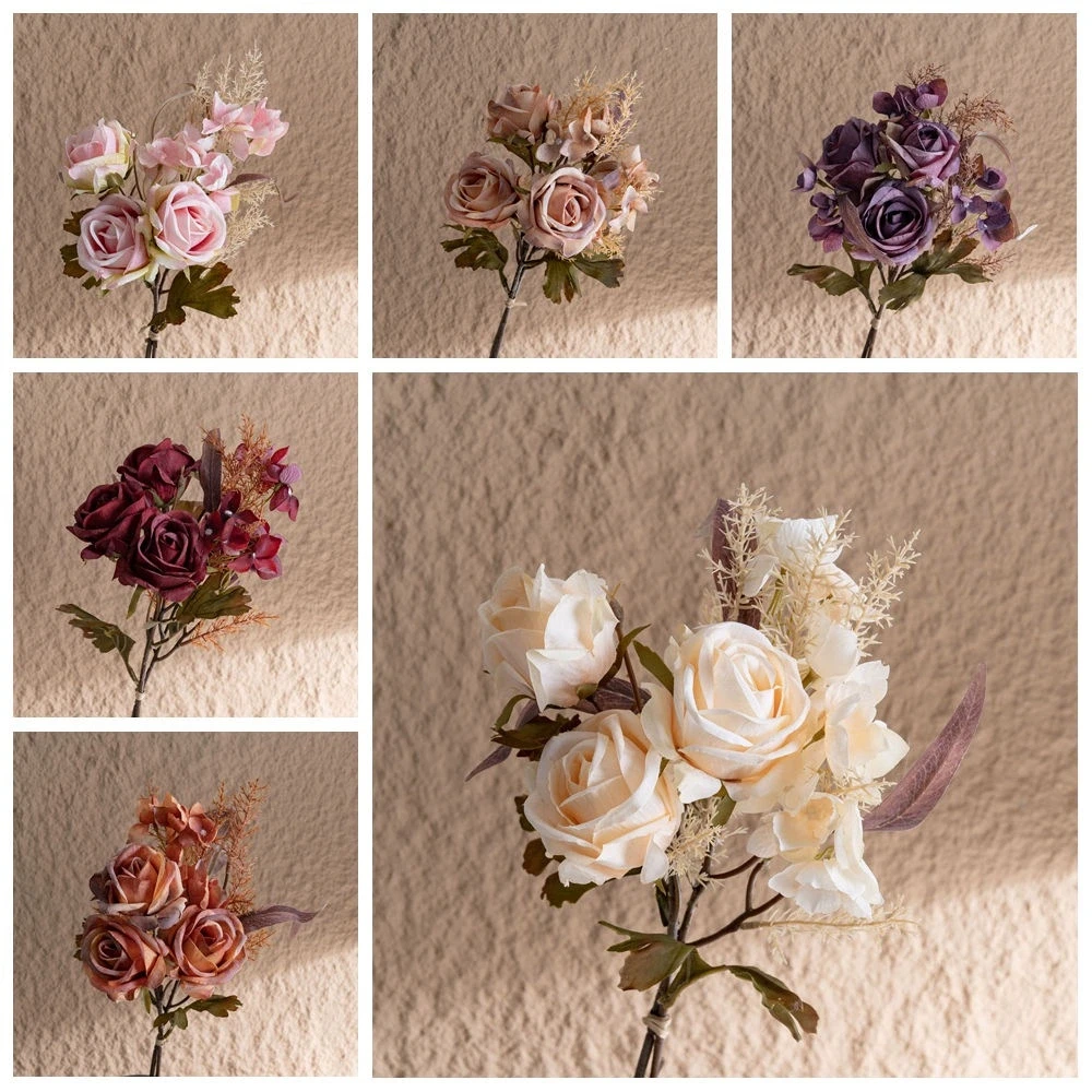 

6 Pcs Fake Roses Artificial Flowers Faux Roses Bouquets Silk Flowers for Vase Centerpiece Table Wedding Party Bridal DIY Decor