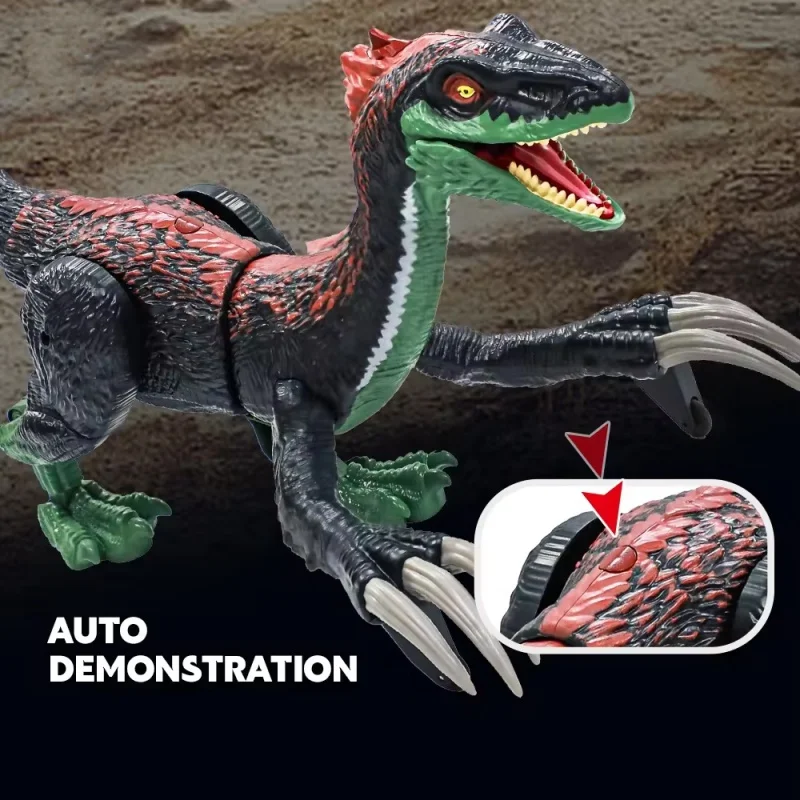 Remote Control Dinosaur Toy 5 Channels Electronic RC Toys Dinosaur Velociraptor With Spray And LED Light