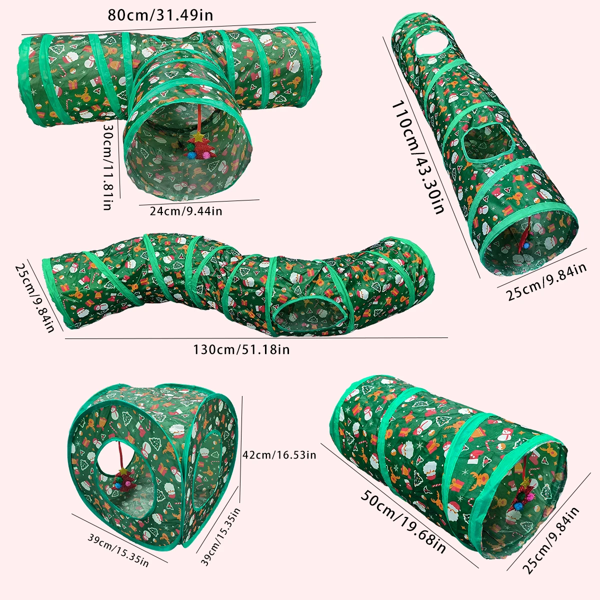 1PC Christmas Design Cat Tunnel Dog Training Tunnel Foldable Storage Tunnel Pet Toy Cat Interactive Toy Play Tunnel/Cat Nest/Rabbit Nest/Small Pet