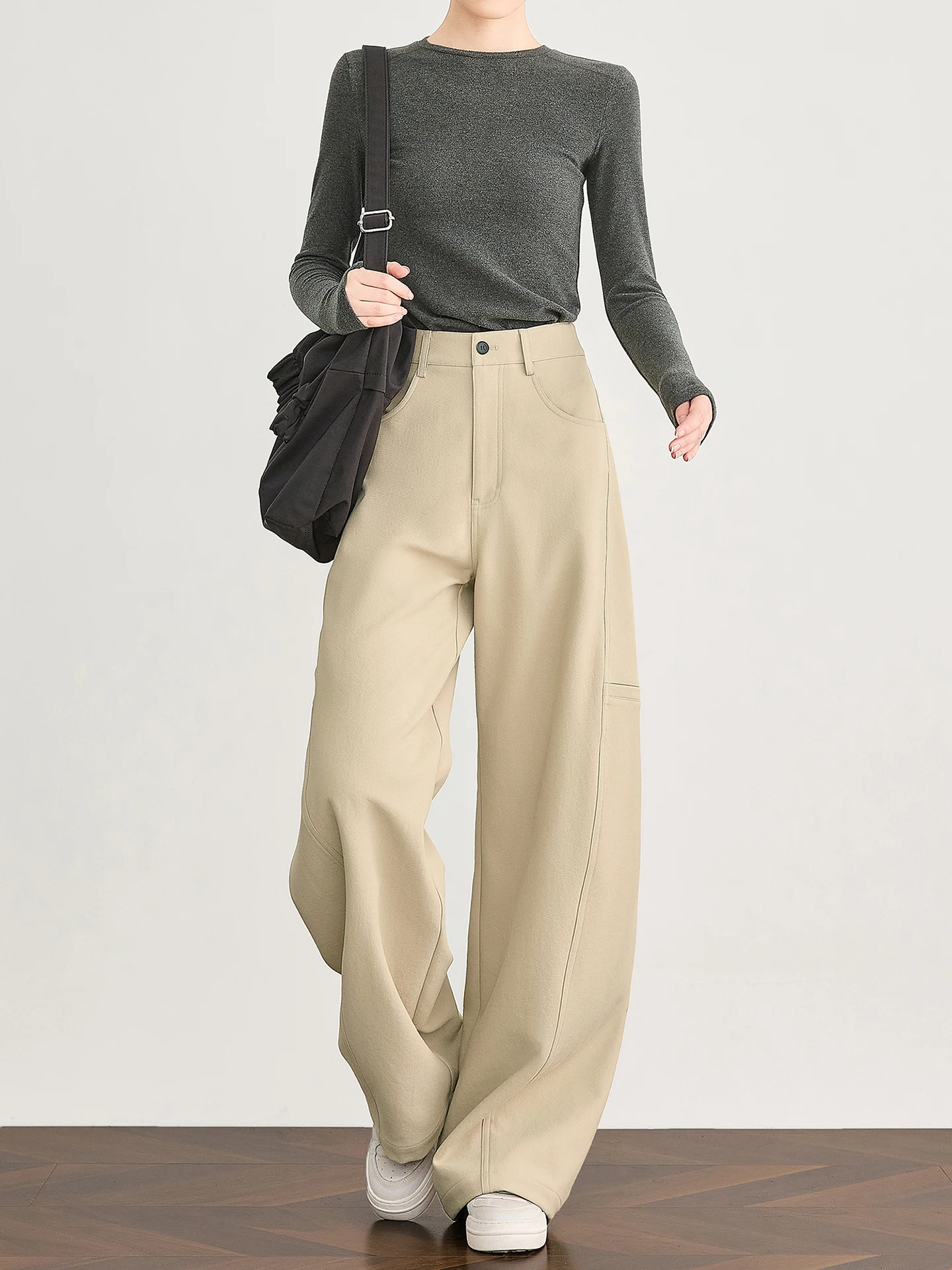 

TUMPUS Cool Casual Sle American Workwear Pants Women's Tall Extended Anti-Wrinkle Wide Leg Pants Straight Cut Polyester Fiber