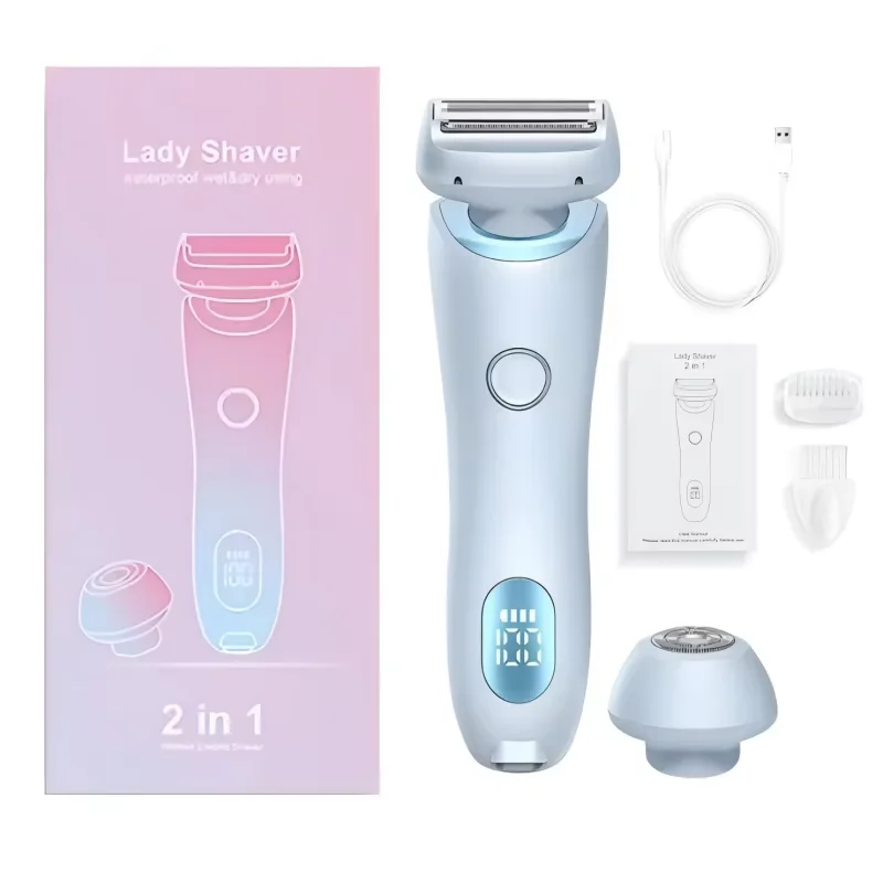 2 In 1 Women Electric Razor & Bikini Trimmer IPX7 Waterproof Wet Dry Shaver With Ceramic Sharp Blade, USB Rechargeable 400mAh Dual Head Trimmer For Face  Underarm, Leg And Pubic Hair Portable Personal Groomer, Gift For Men Women, Travel-Friendly