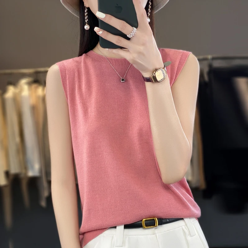 2024 New Spring Summer New Cashmere vest  Women O-Neck  Sleeveless vest Exquisite Cashmere Knitted vest Women