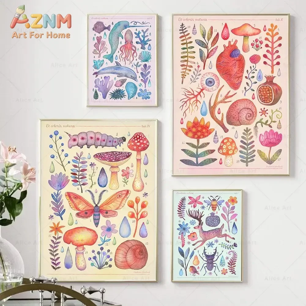 Animal Education Wall Picture Octopus Whale Beetle Butterfly Deer Wall Art Poster Canvas Painting Flower Insect Kid Room Decor