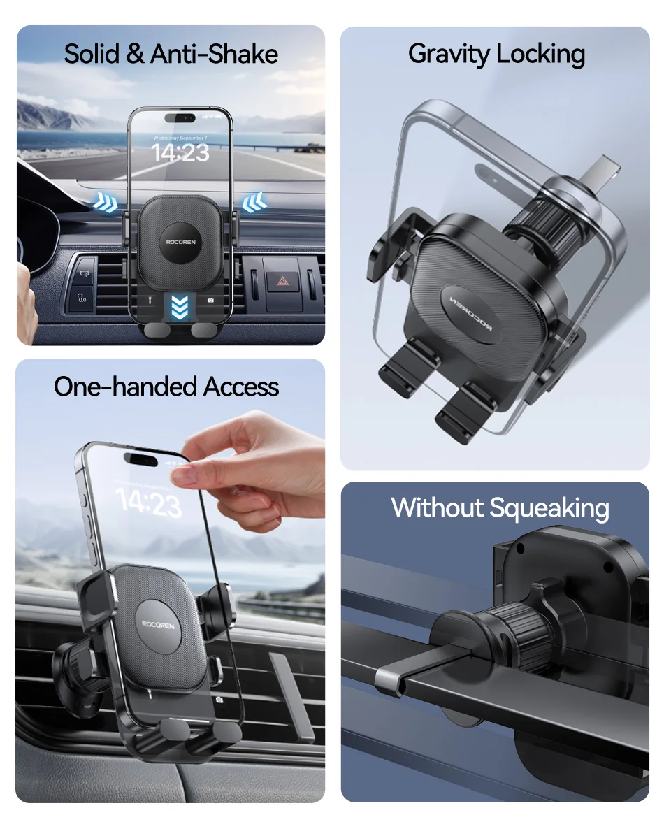 Rocoren Autotelefonhalter Auto Schwerkrafthalterung Ständer Selbstsichernde Autotelefonhalterung für iPhone 16 360 ° Rotierender Handyhalter für Lüftungsschlitze – Detail 3