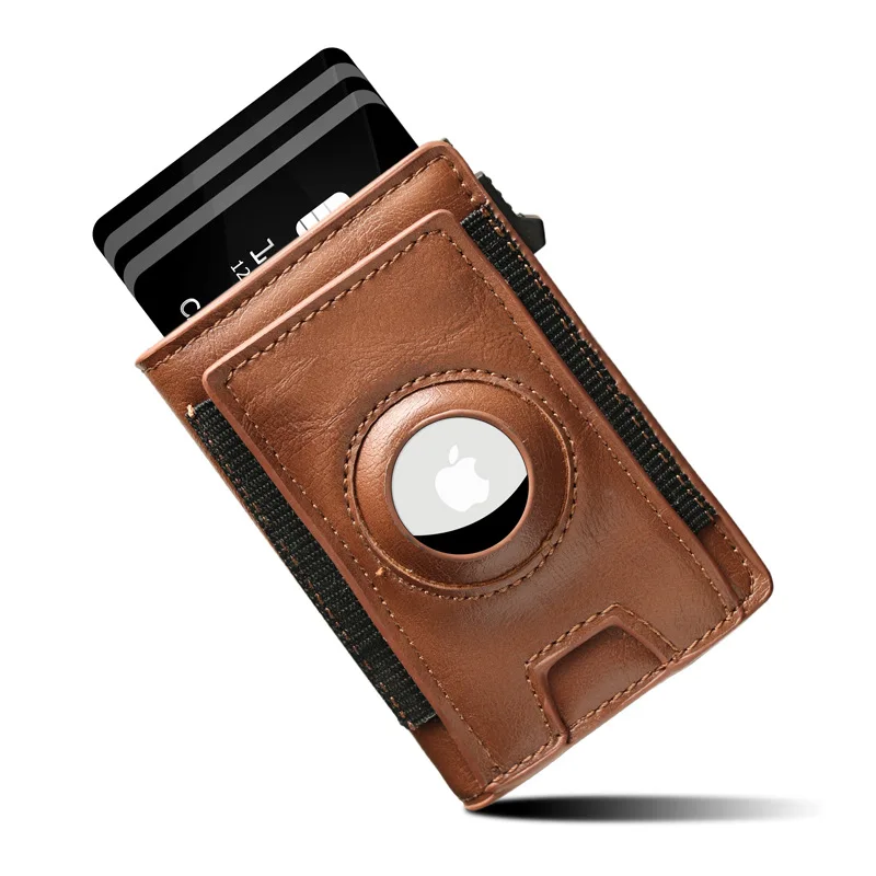 

Men Wallet for Apple Airtag RFID Blocking Card Holder Air Tag Wallet Business Pop Up Slide Cardholder Case with Zip Coin Purse