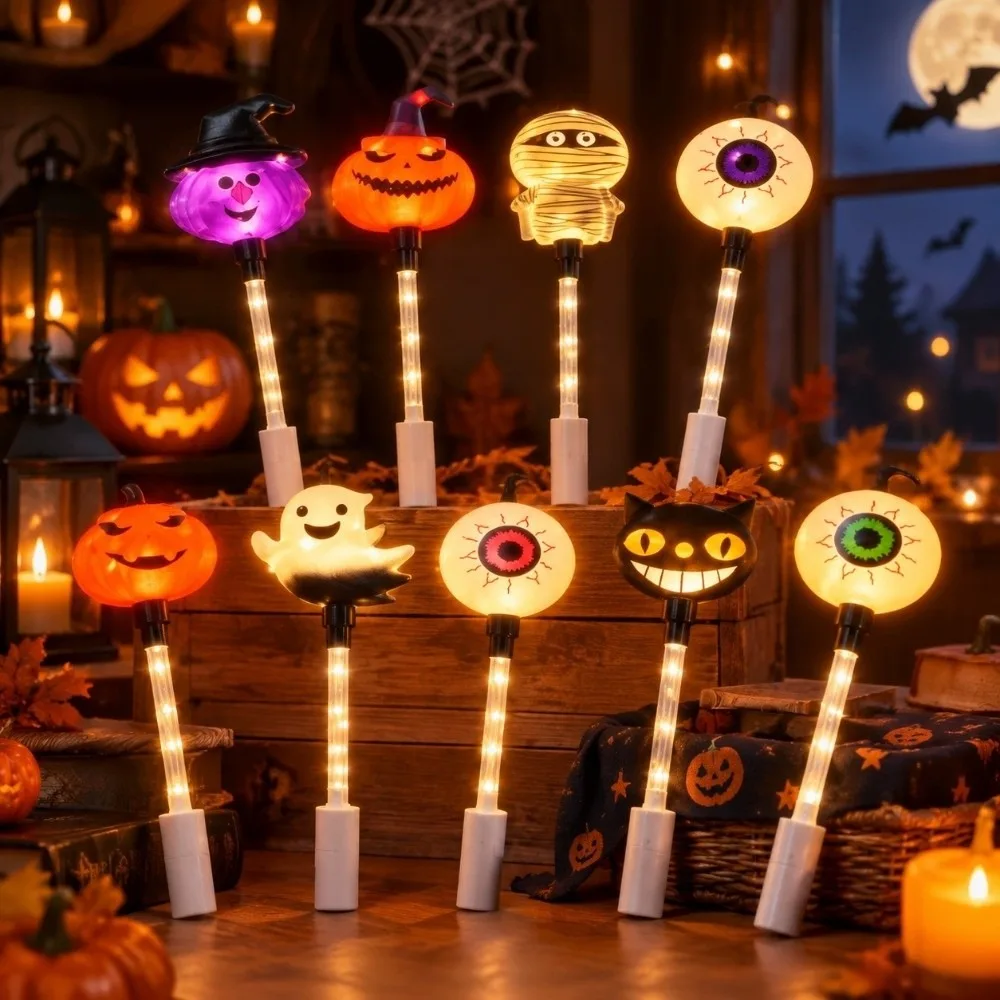Luminous Toy Handheld Glow Stick Pumpkin Devil's Eye Halloween LED Glowing Stick Dark Style Ghost Light Up Wand Indoor Decor