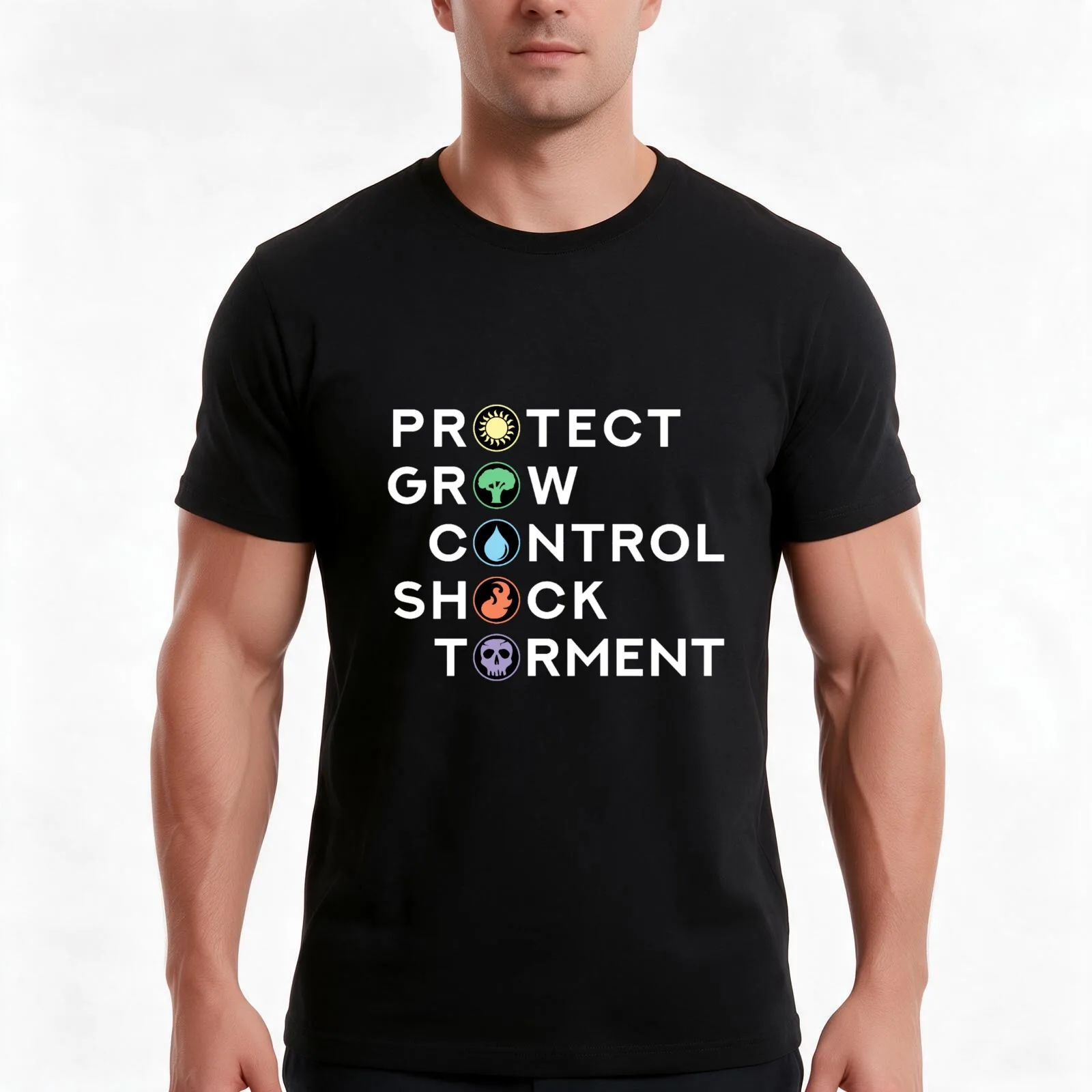 MTG Mana Attributes T-Shirt, Summer Casual Cotton Tee, Oversized Streetwear Tops, Vintage Graphic Print, Loose Fit Short Sleeve
