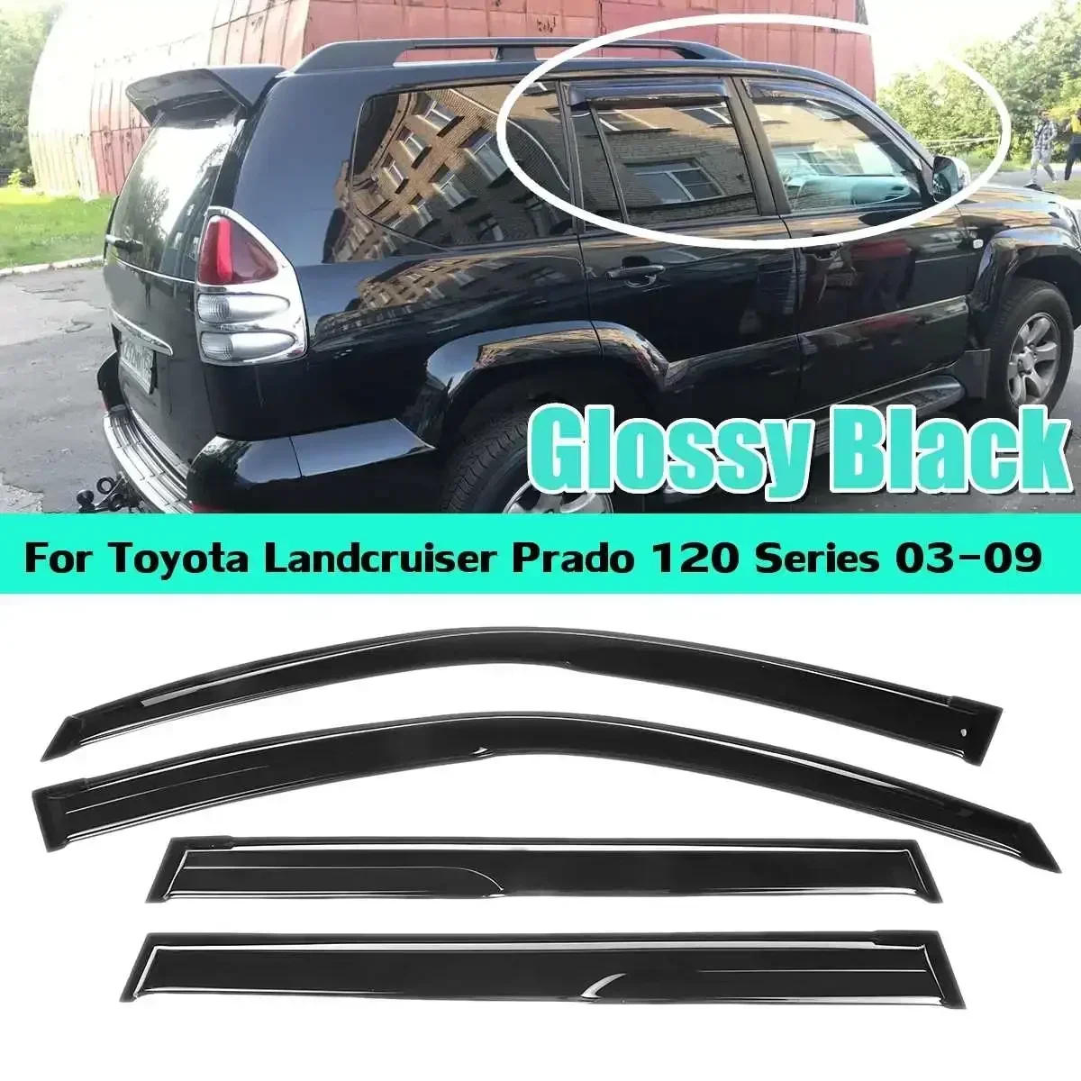 4PCS Car Window Wind Deflectors Tinted For Toyota Landcruiser Prado 120 Series 2003 2004 2005 2006 2007 2008 2009 black Body Kit