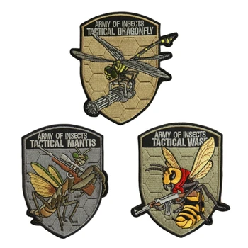 Insect Legion Embroidered Hook and Loop Patches Dragonfly Bee Mantis Tactical Morale Badge Outdoor Equipment Backpack Sticker