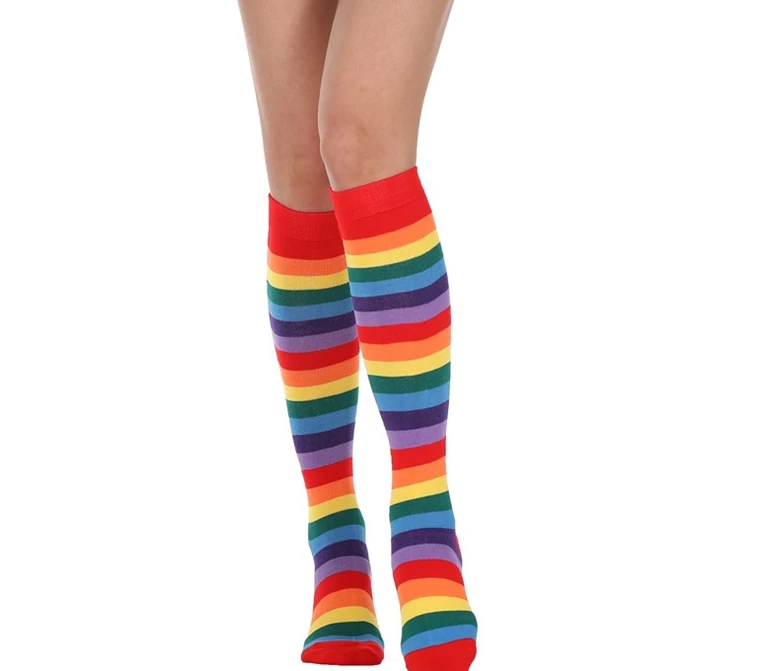 Women's Knitted Rainbow Cross Striped Knee Socks Winter Long Socks Warm Pants 2025 Winter New Long Socks