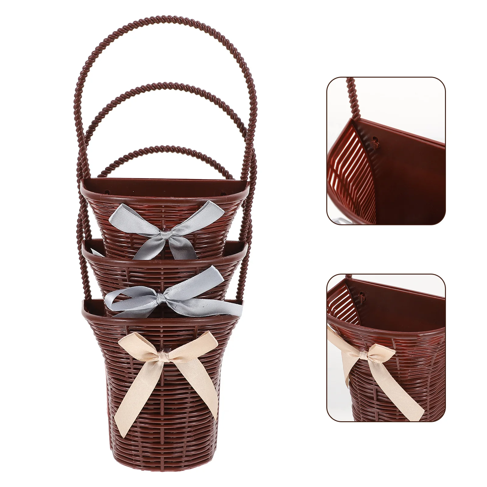 

3 Wall Baskets Imitation Rattan Imitation Rattan Woven Planter Woven Wall Decoration Planter Storage Decor Garden