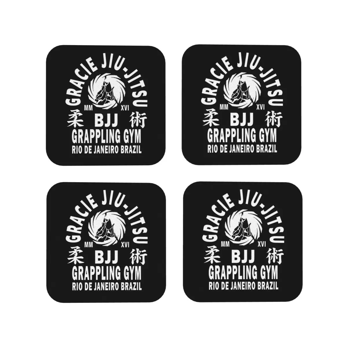 Brazilian Jiu-Jitsu Coasters Kitchen Placemats Waterproof Insulation Cup Coffee Mats For Decor Home Tableware Pads Set of 4