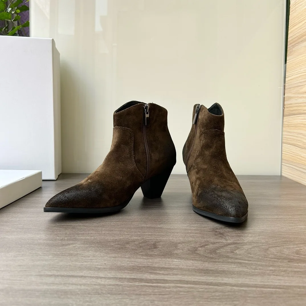 

Withered Italian Genuine Leather Cow Suede Thick Heel Boots Women Fashion Ladies Elegant Commuting Leisure Chelsea Boots Shoes W